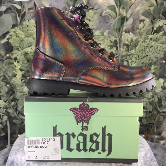 Brash Jet Fashion Lug Boots Iridescent Bronze Zip & Laces Combo Girls 4 NWT&NIB - Picture 9 of 9